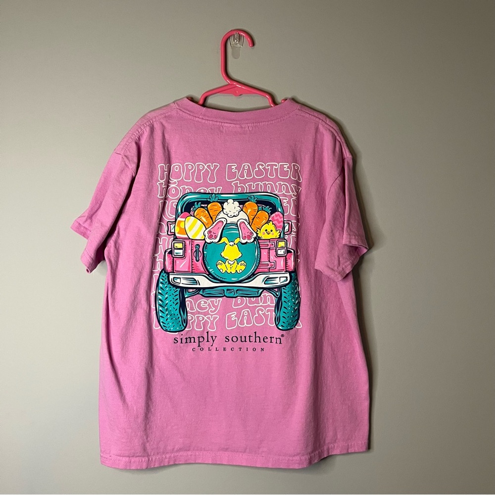 Simply Southern Pink Short Sleeve Tee with Graphic Design Youth Medium